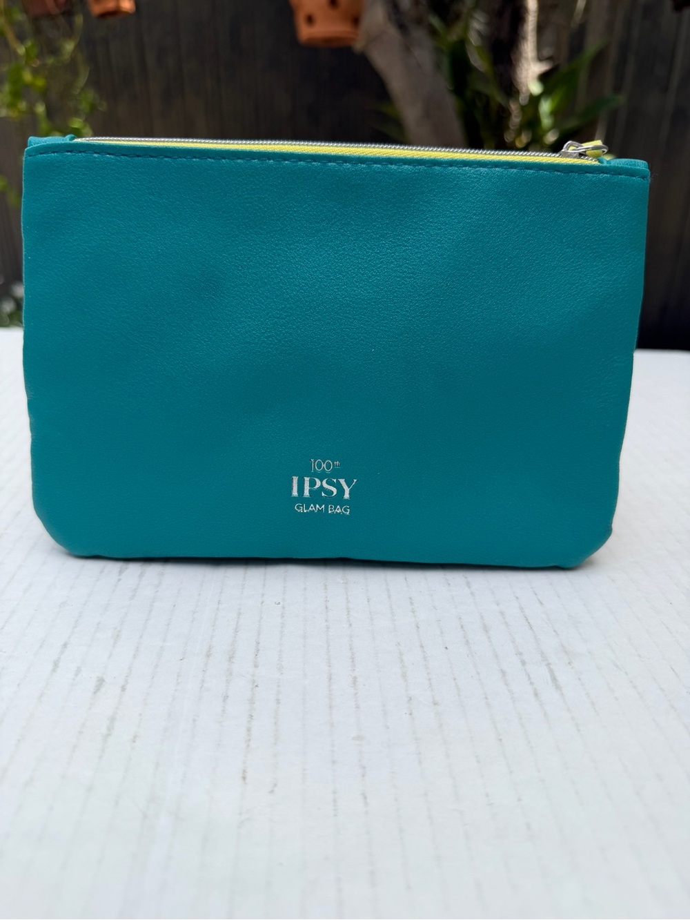 ipsy Teal Cosmetic Pouch with Yellow Zipper